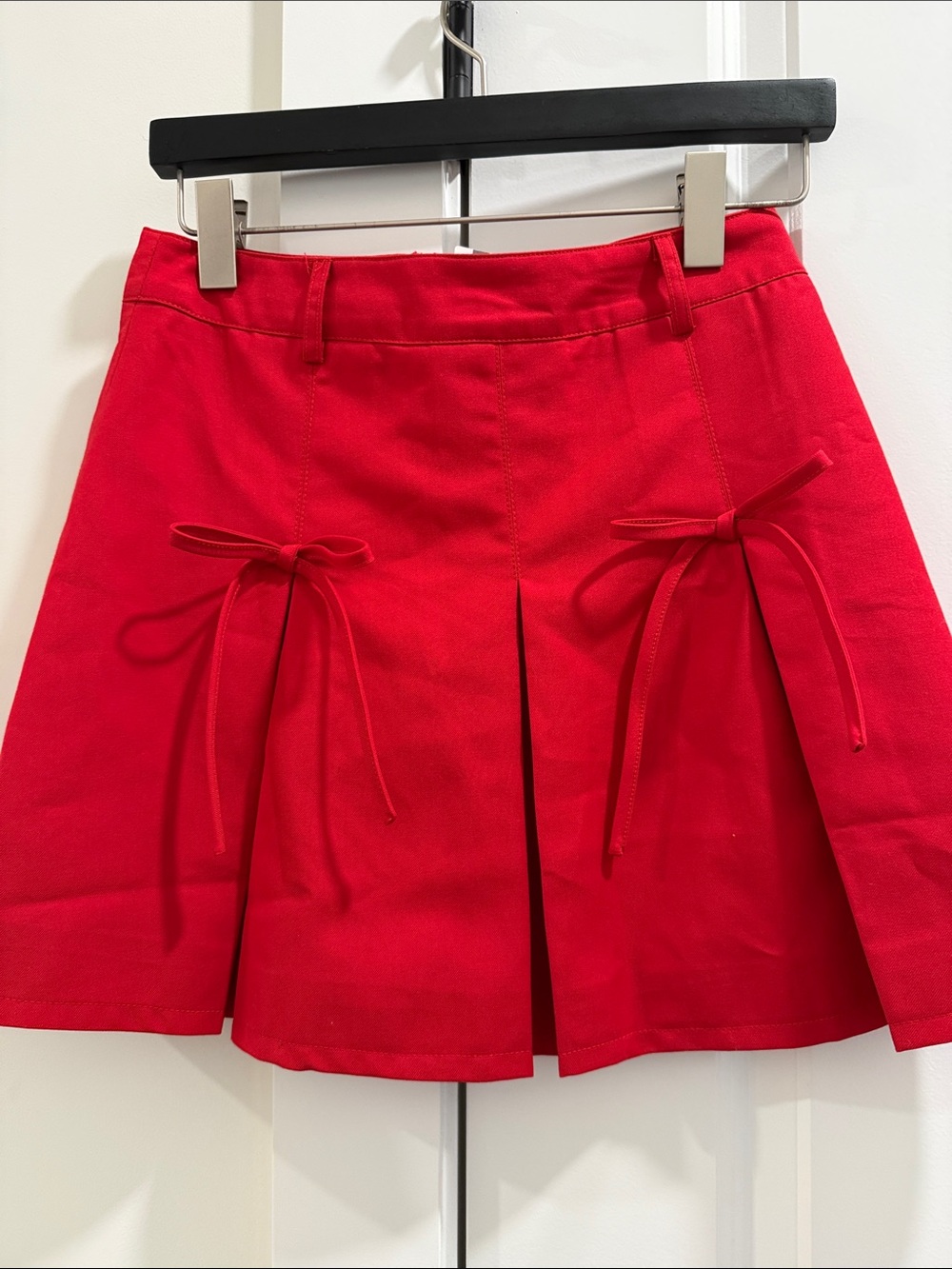 Anthropologie Red Tie-Front Pleated Mini Skirt